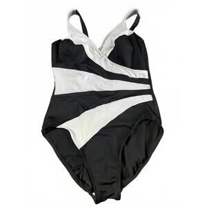 Black and White Miraclesuit One-Piece Swimsuit with Colorblock Design Size 12
